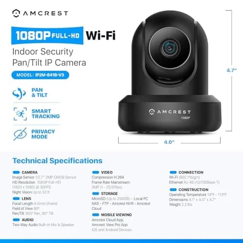 Amcrest ProHD 1080p WiFi Dome Security Camera 2MP | Indoor Pan/Tilt with Night Vision & Two-Way Talk thumbnail 2