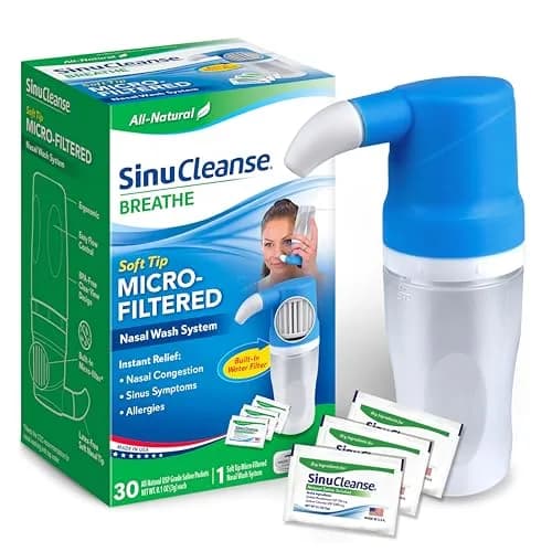 SinuCleanse Soft Tip Micro-Filtered Sinus Rinse Kit with 30 Saline Packets | All-Natural Filtered Nasal Wash System Relieves Nasal Congestion thumbnail 1