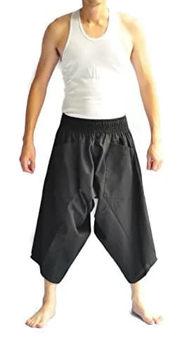 Siam Trendy Men's Japanese Style Pants One Size All Black | Unisex Cotton Casual Trousers thumbnail 1