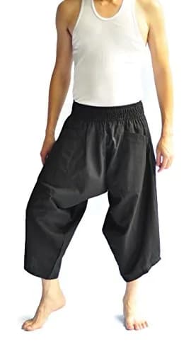 Siam Trendy Men's Japanese Style Pants One Size All Black | Unisex Cotton Casual Trousers thumbnail 2