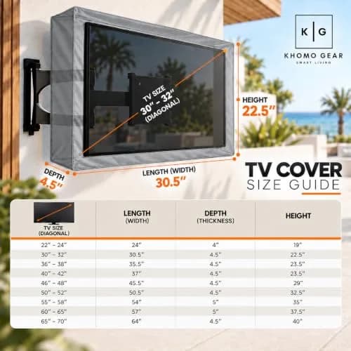 KHOMO GEAR Outdoor TV Cover 30-32 Inch | Weatherproof Waterproof Cover with Remote Pocket for Wall Mounts & Stands - Grey thumbnail 5