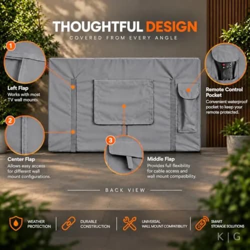 KHOMO GEAR Outdoor TV Cover 30-32 Inch | Weatherproof Waterproof Cover with Remote Pocket for Wall Mounts & Stands - Grey thumbnail 6
