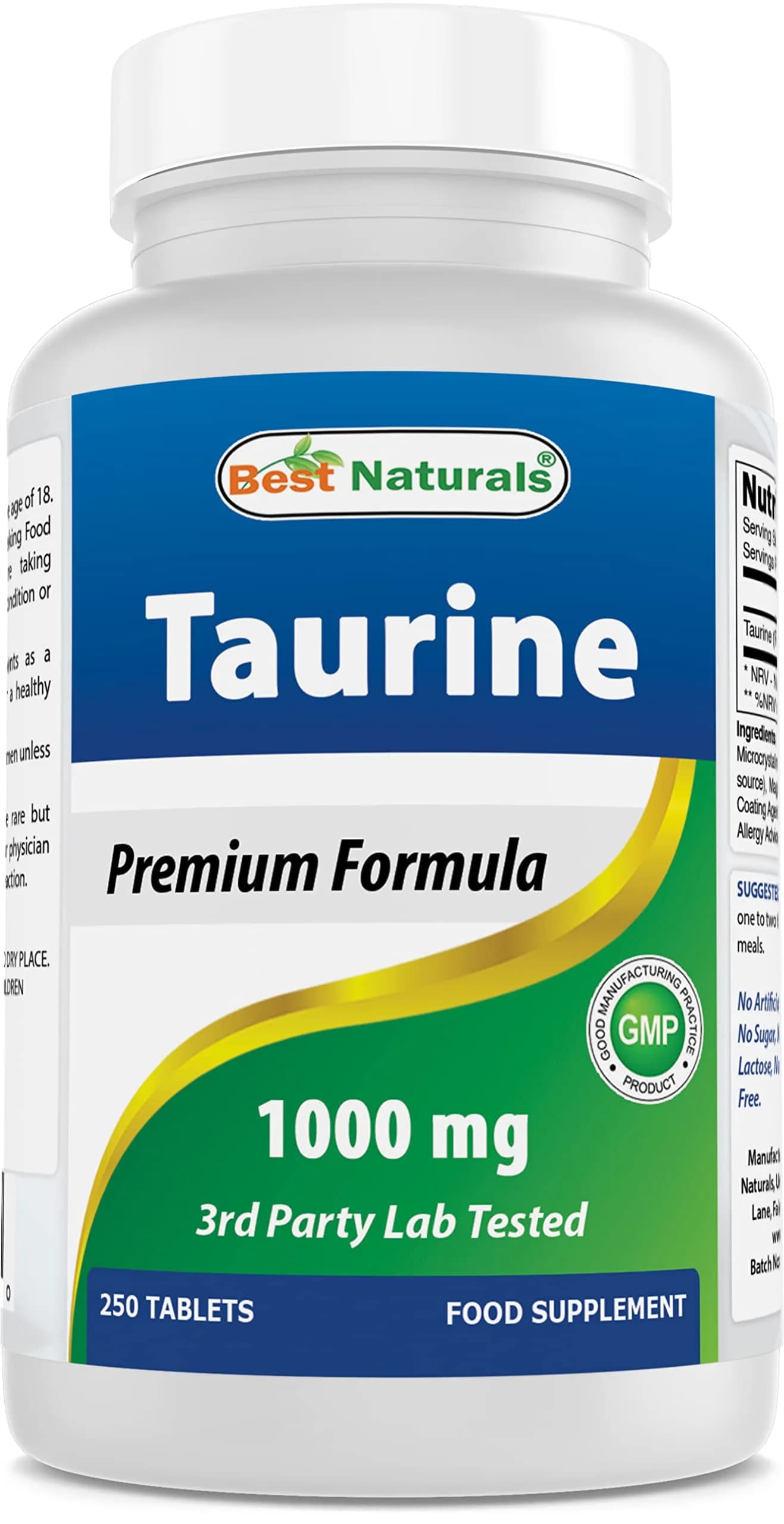 Best Naturals Taurine 1000 mg 250 Tablets | Supports Eye & Heart Health, Pre-Workout — Tablet