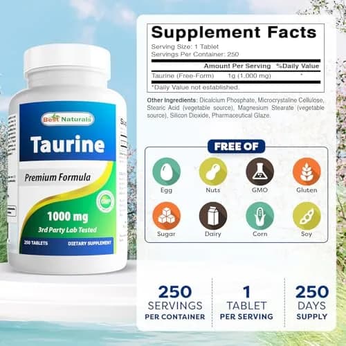Best Naturals Taurine 1000 mg 250 Tablets | Supports Eye & Heart Health, Pre-Workout thumbnail 2