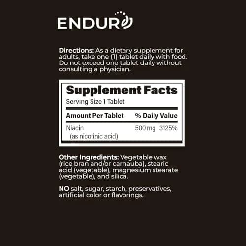 Endurance Products ENDUR-ACIN® Niacin 500mg | Supports Heart & Cholesterol, 200 Tablets thumbnail 6