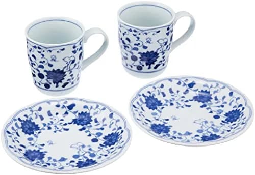 Kaneshotouki Indigo Arabesque Mug & Cake Set | Porcelain, Reusable, Heat-Resistant (70-120 chars) thumbnail 1