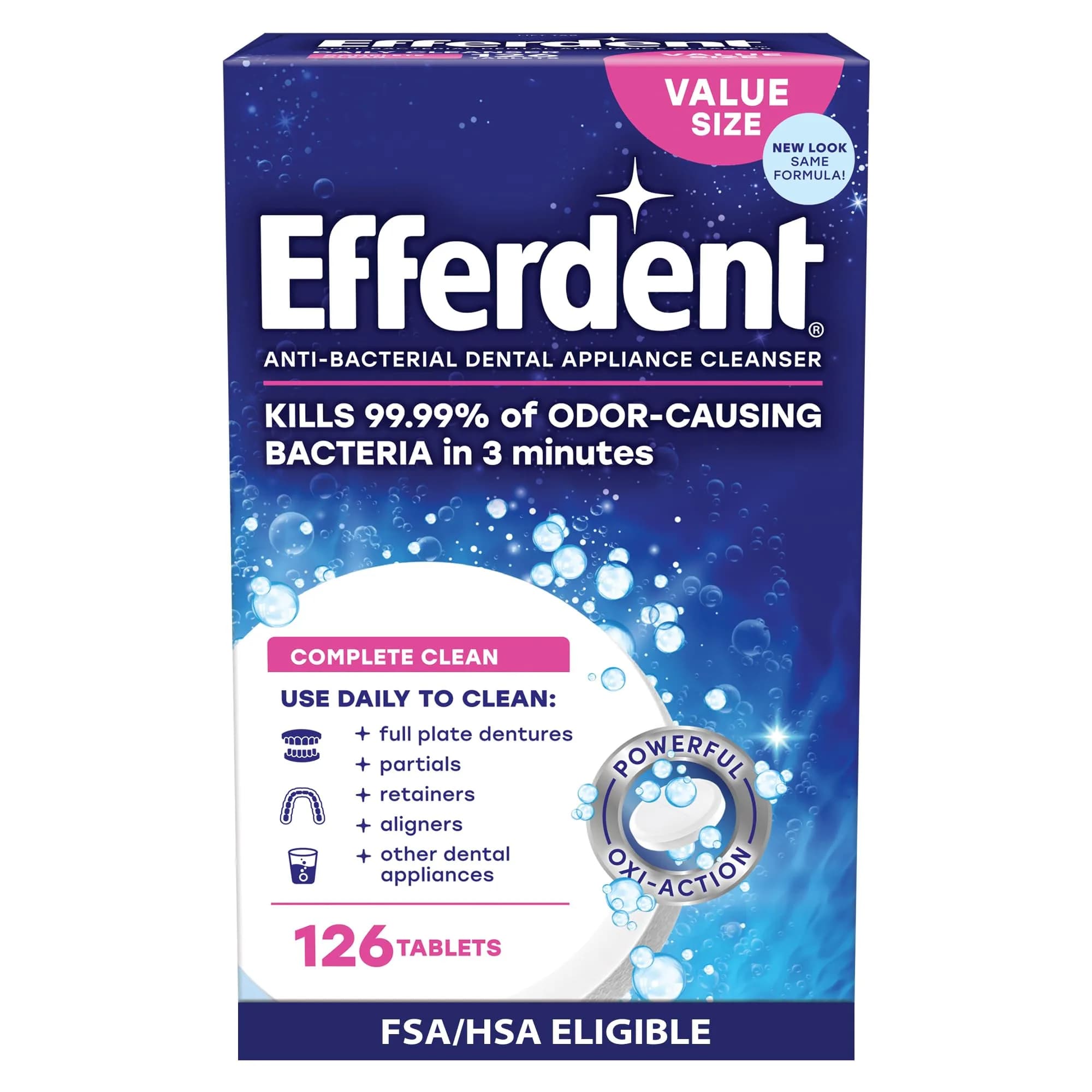 Efferdent Complete Clean Denture Cleaner Tablets 126 Count | Kills 99.99% Bacteria - main product image