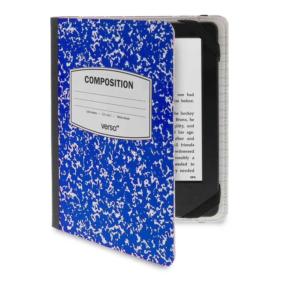 Verso Kindle Case - Scholar Classic Blue Composition Book Folio Style Protective Case for Amazon Kindle (fits Kindle Paperwhite, Kindle, and Kindle Touch), Blue - main product image