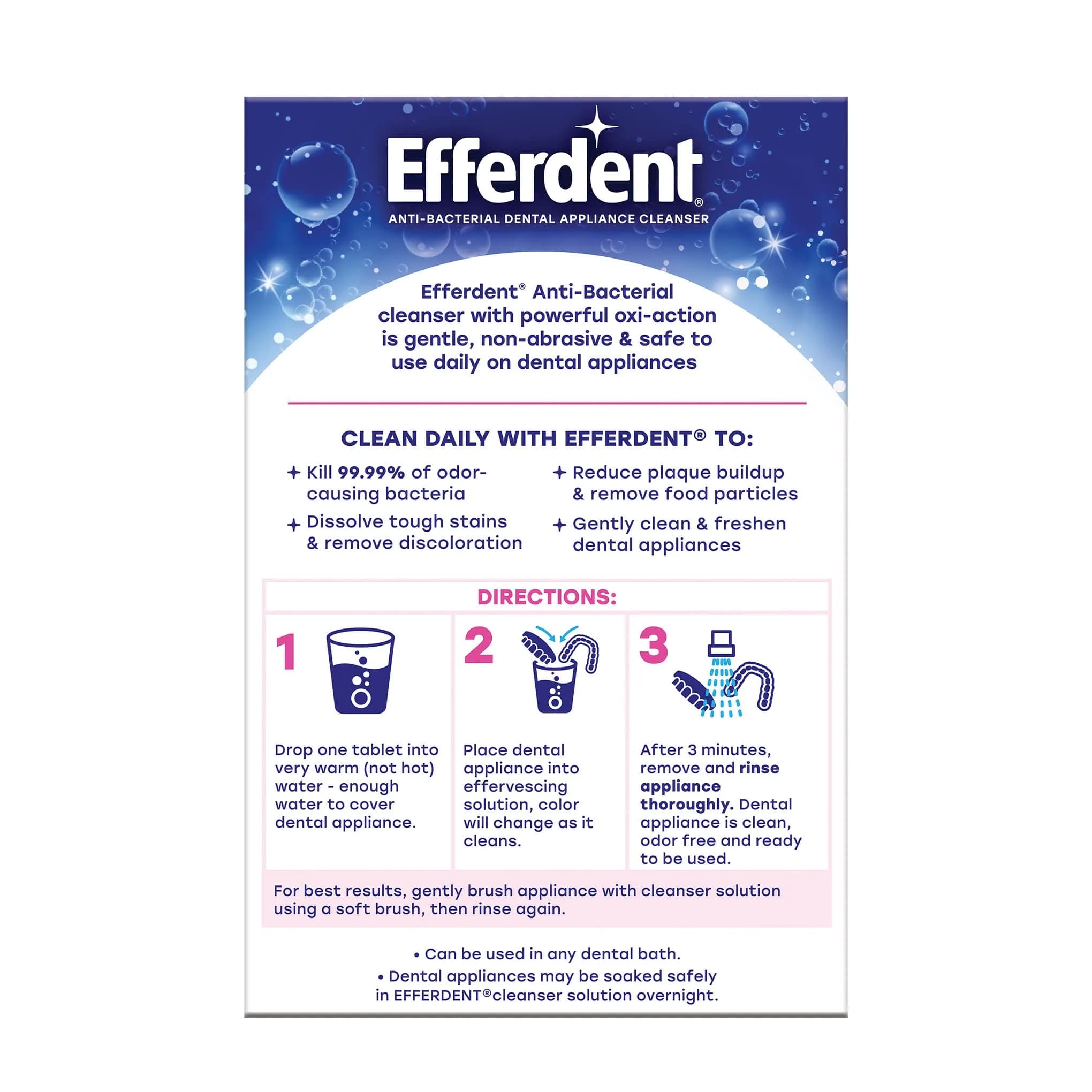 Efferdent Complete Clean Denture Cleaner Tablets 102 Count | Kills 99.99% Bacteria in 3 Mins - view 6