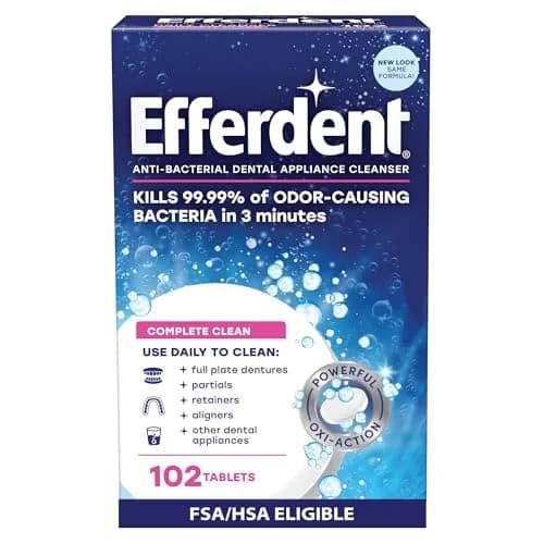 Efferdent Complete Clean Denture Cleaner Tablets 102 Count | Kills 99.99% Bacteria in 3 Mins thumbnail 1