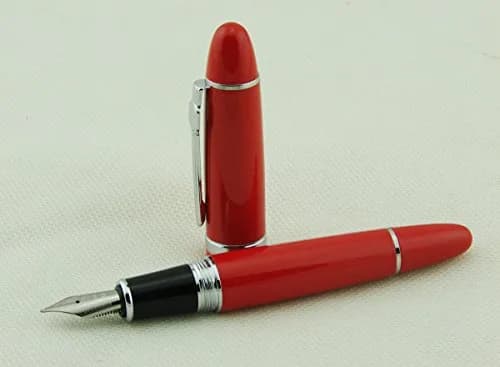 Lanxivi Jinhao 159 Red Fountain Pen Silver Trim with Ink Converter, 13mm Diameter (0.5in) thumbnail 7
