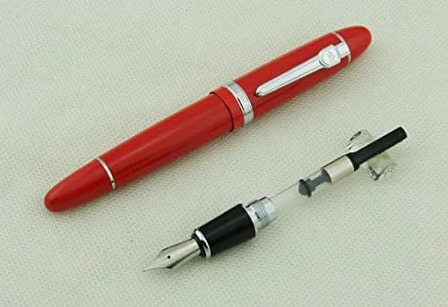 Lanxivi Jinhao 159 Red Fountain Pen Silver Trim with Ink Converter, 13mm Diameter (0.5in) thumbnail 2
