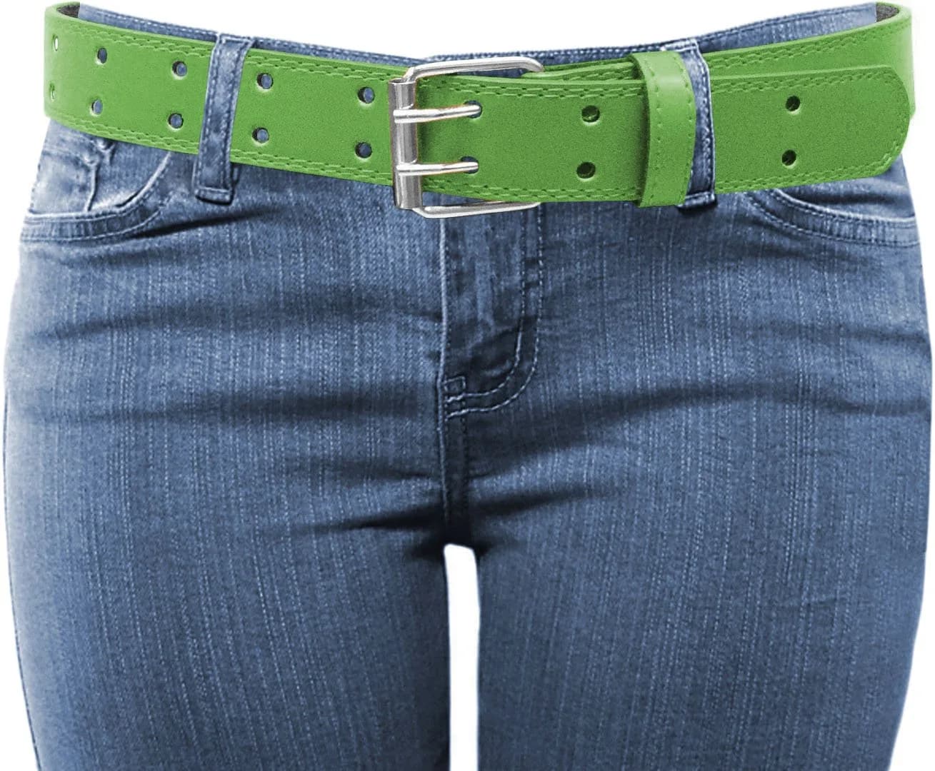 Eurosport Women's Thick Wide Leather Belt - BN9041 - Turquoise - Small | Adjustable 38mm Width, Faux Leather, Double Prong — Green / Medium