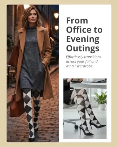 MeMoi Textured Argyle Sweater Tights | Classic Warmth & Style for Women (70-120 chars) thumbnail 6