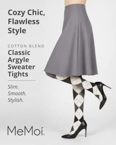 MeMoi Textured Argyle Sweater Tights | Classic Warmth & Style for Women (70-120 chars) thumbnail 2