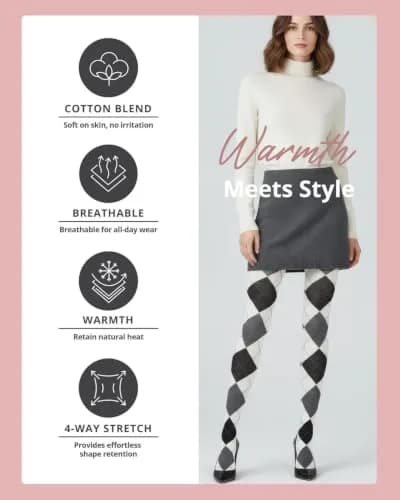 MeMoi Textured Argyle Sweater Tights | Classic Warmth & Style for Women (70-120 chars) thumbnail 3