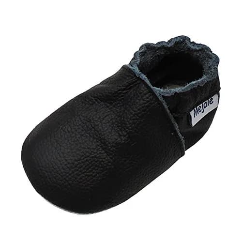 Mejale Baby Boy Moccasins Infant Shoes Toddler Slippers,Black,6-12 Months | Soft Leather, Non-Slip Wide Sole thumbnail 1