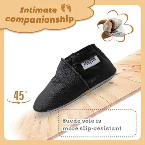 Mejale Baby Boy Moccasins Infant Shoes Toddler Slippers,Black,6-12 Months | Soft Leather, Non-Slip Wide Sole thumbnail 3