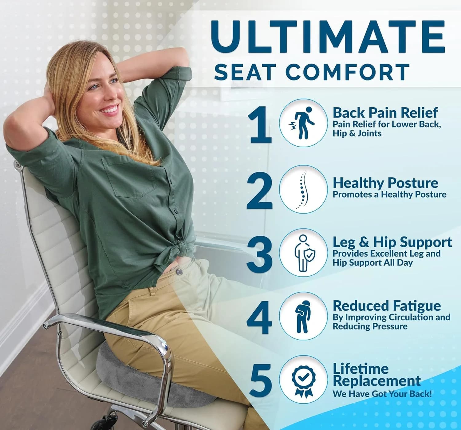 ComfiLife Gel Memory Foam Seat Cushion with U-Shape — 43.9 cm (17.3 in) — Gray - view 5