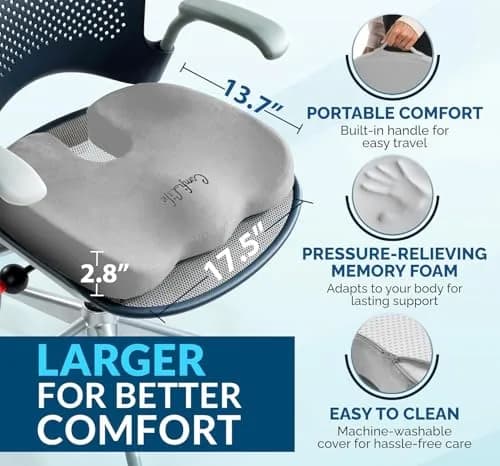 ComfiLife Gel Memory Foam Seat Cushion with U-Shape — 43.9 cm (17.3 in) — Gray thumbnail 6