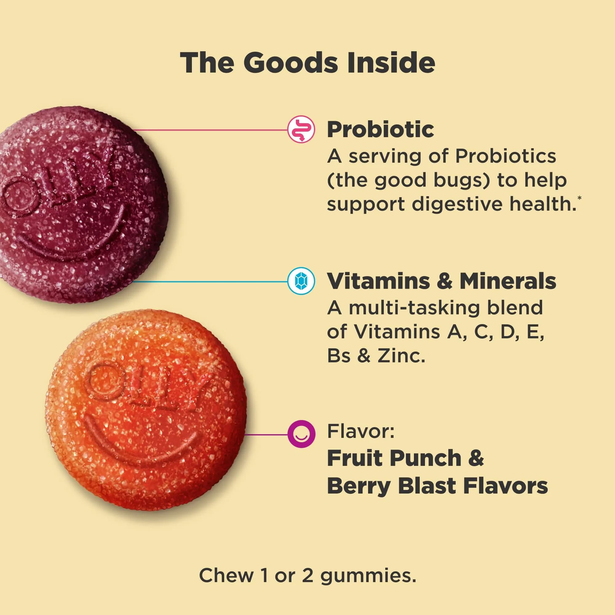 OLLY Kids Multivitamin & Probiotic Gummy, Blissful Berry, 70 Count (2.47 oz) | Digestive & Immune Support - view 2