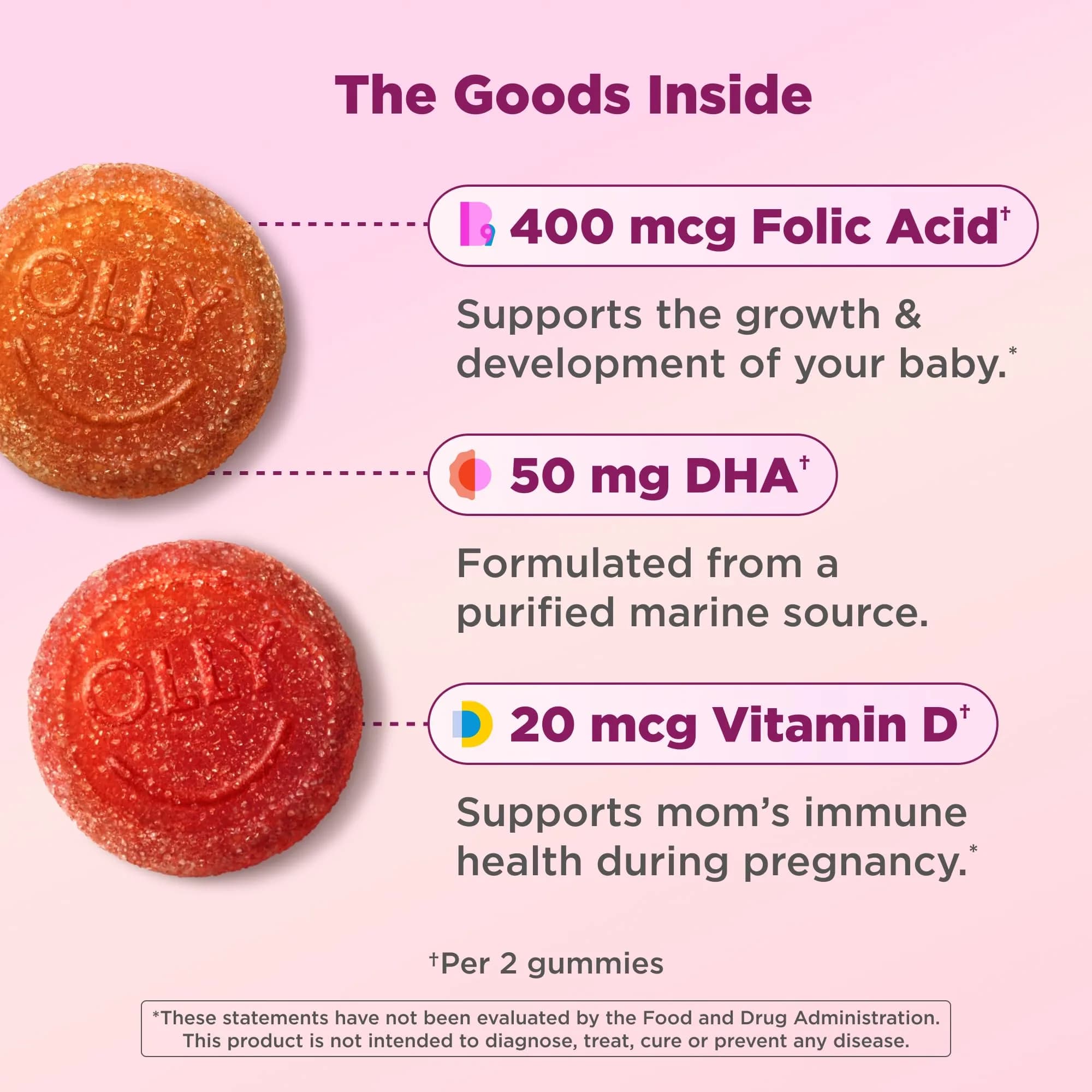 OLLY Prenatal Multivitamin Gummy Sweet Citrus Flavored 60 Count | Mommy & Baby Daily Blend with Folic Acid & DHA - view 6