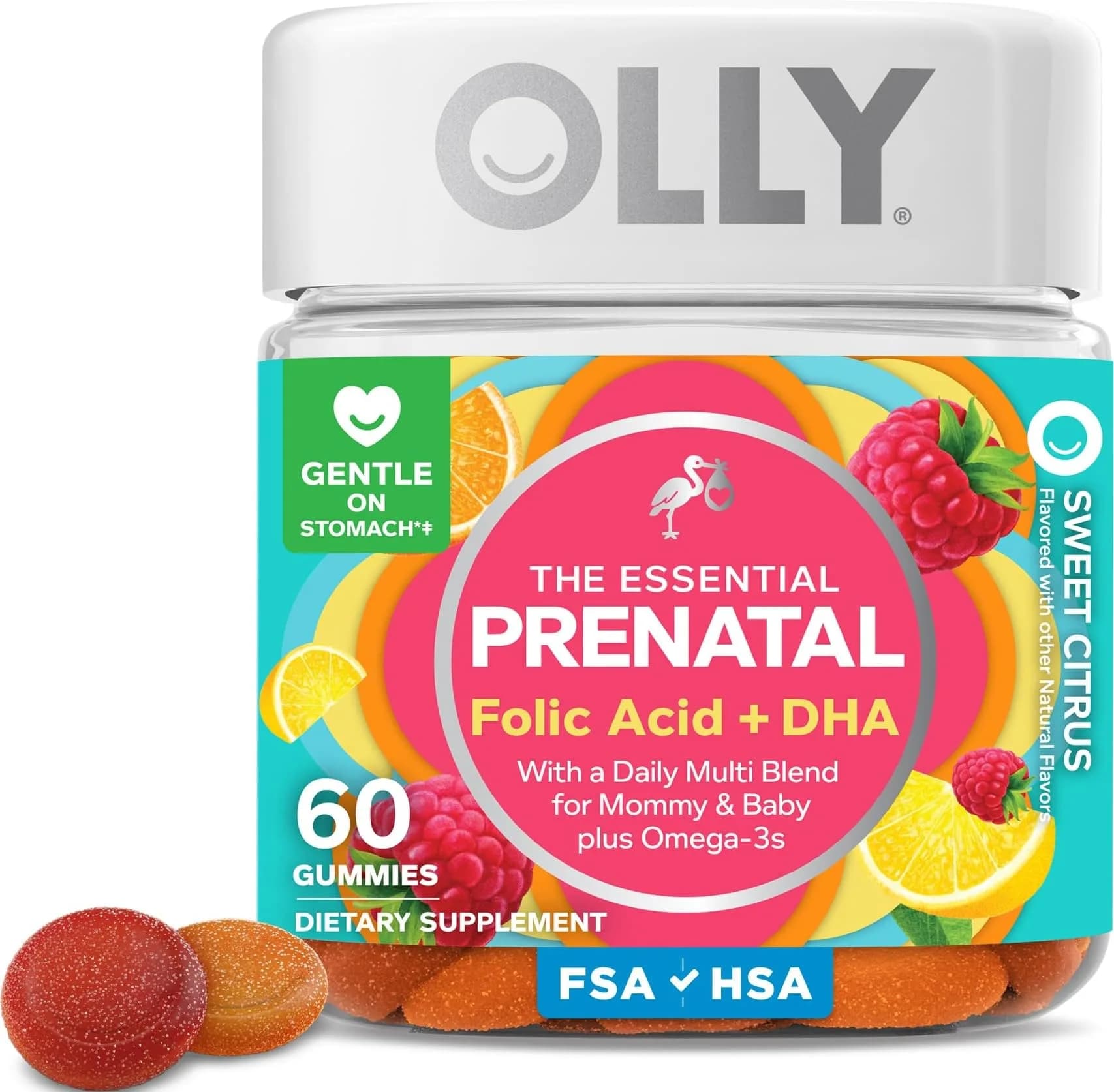 OLLY Prenatal Multivitamin Gummy Sweet Citrus Flavored 60 Count | Mommy & Baby Daily Blend with Folic Acid & DHA - main product image