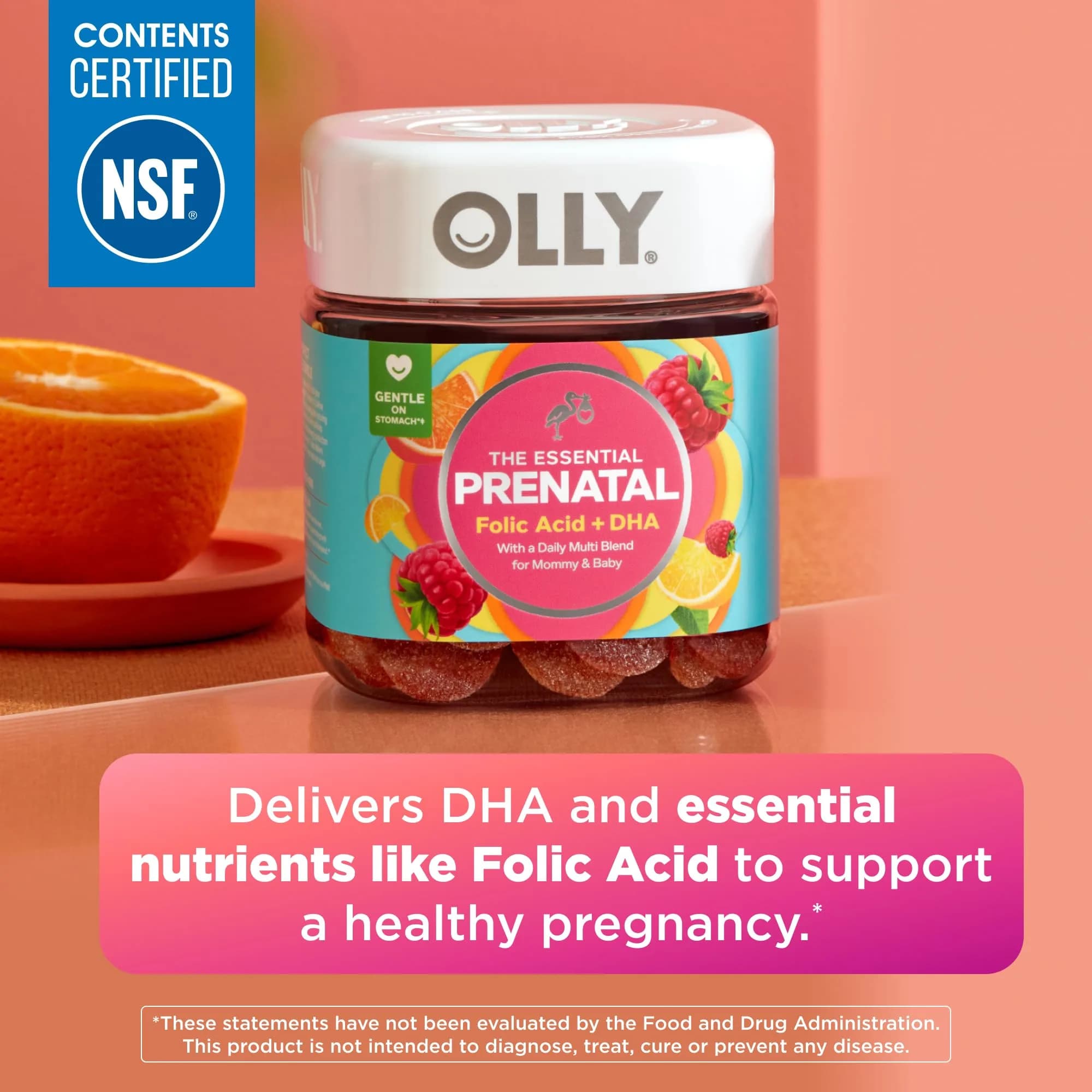 OLLY Prenatal Multivitamin Gummy Sweet Citrus Flavored 60 Count | Mommy & Baby Daily Blend with Folic Acid & DHA - view 3