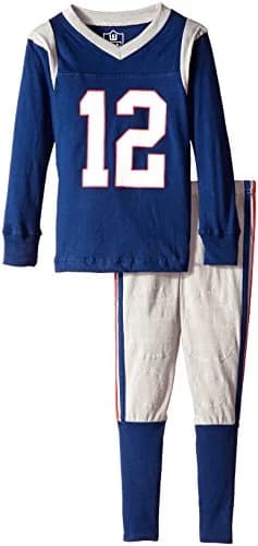 Wes and Willy Little Boys' Slim Long Sleeve Pajama, Night Navy/Grey, 2 | Tight Fit Meets Real Football Uniform Look thumbnail 1