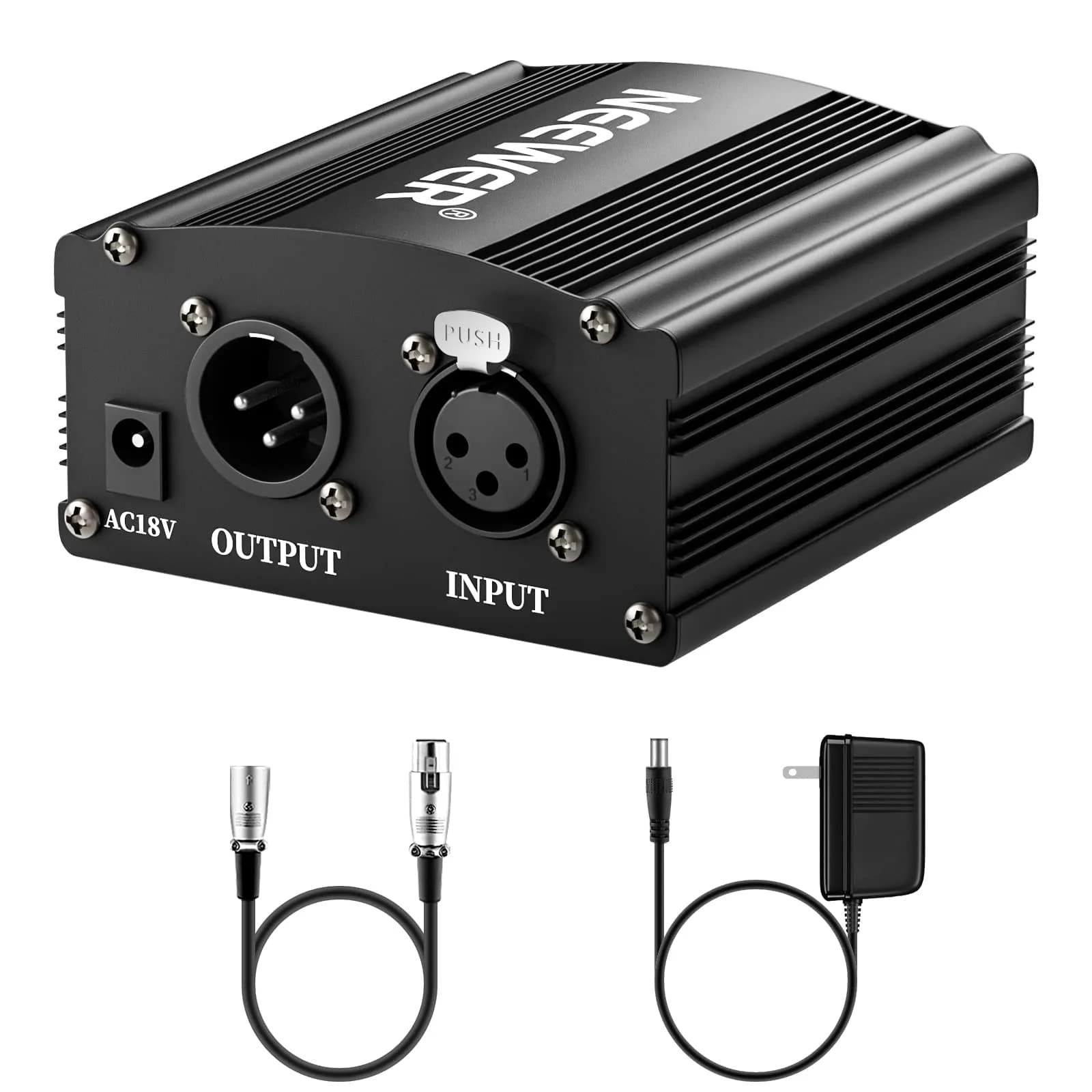 NEEWER 48V Phantom Power Supply with Adapter | Compact, Reliable Microphone Power for Studio & Stage