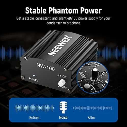 NEEWER 48V Phantom Power Supply with Adapter | Compact, Reliable Microphone Power for Studio & Stage thumbnail 5