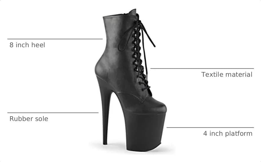 Pleaser Flamingo-1020 Ankle Boots 8" Heel | Lace-Up & Zip Closure, Black Faux Leather, Ankle-High (20.3cm heel, 10.2cm platform) thumbnail 3