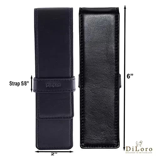DiLoro Leather Double Pen Case Holder 150mm x 40mm x 25mm | Holds Two Pens Securely thumbnail 6