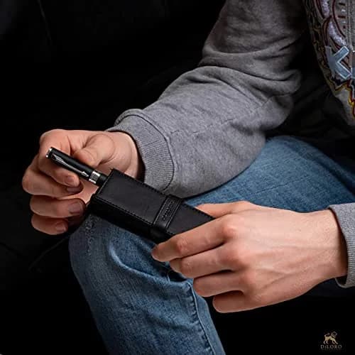 DiLoro Leather Double Pen Case Holder 150mm x 40mm x 25mm | Holds Two Pens Securely thumbnail 7