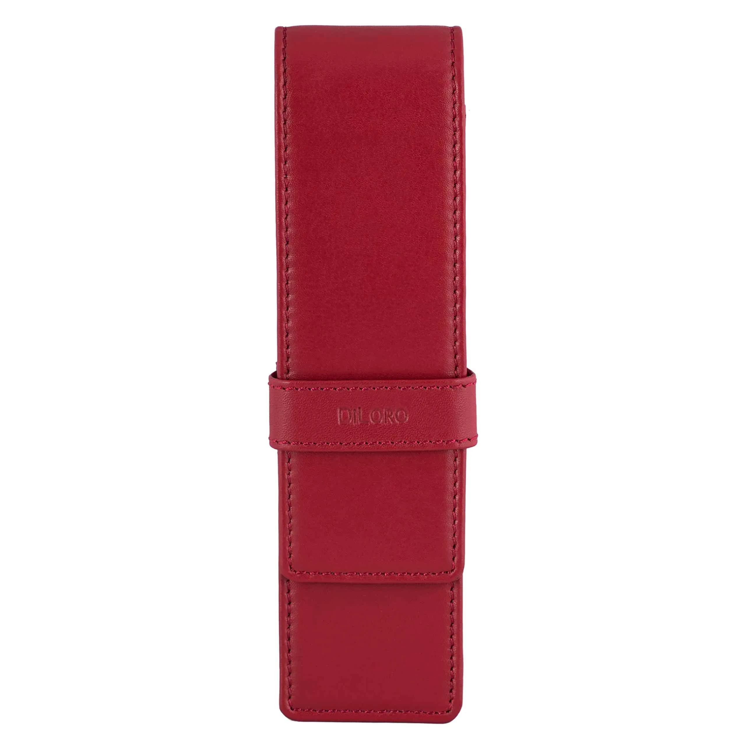 DiLoro Leather Double Pen Case Holder Red | Genuine Full Grain Leather for 2 Pens - main product image
