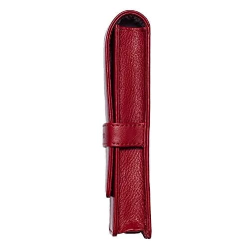 DiLoro Leather Double Pen Case Holder Red | Genuine Full Grain Leather for 2 Pens thumbnail 4