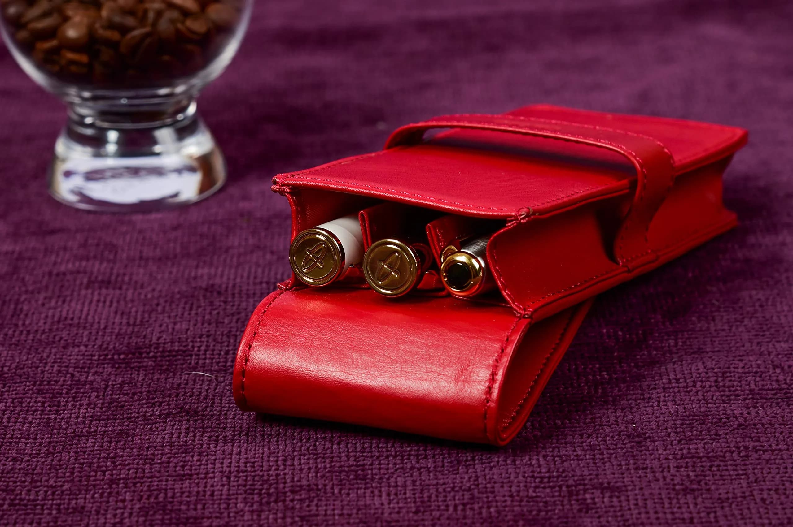 DiLoro Leather Double Pen Case Holder Red | Genuine Full Grain Leather for 2 Pens - view 5