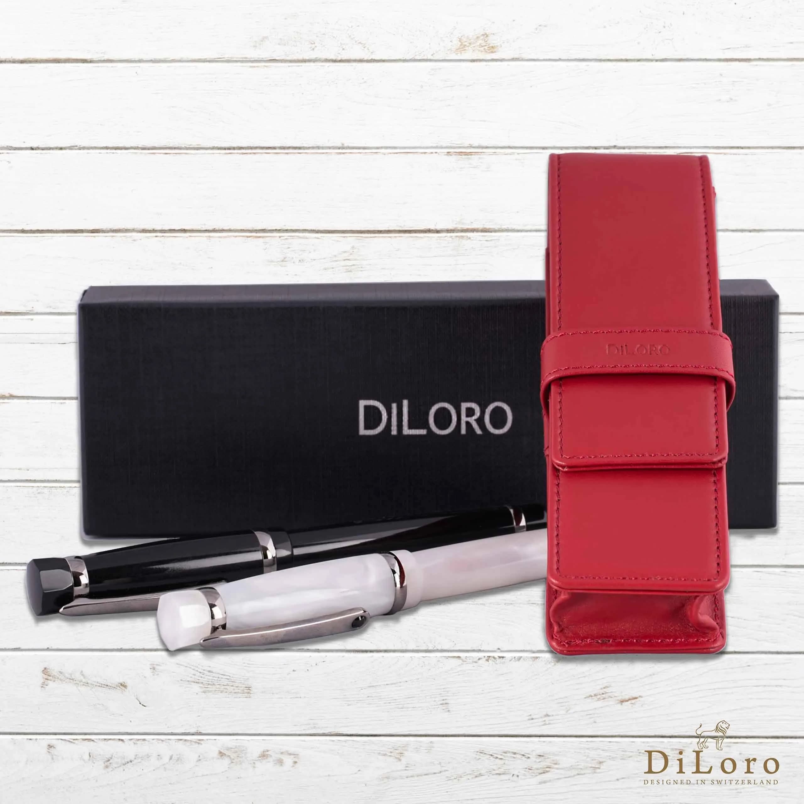 DiLoro Leather Double Pen Case Holder Red | Genuine Full Grain Leather for 2 Pens - view 6