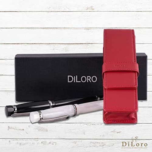 DiLoro Leather Double Pen Case Holder Red | Genuine Full Grain Leather for 2 Pens thumbnail 6
