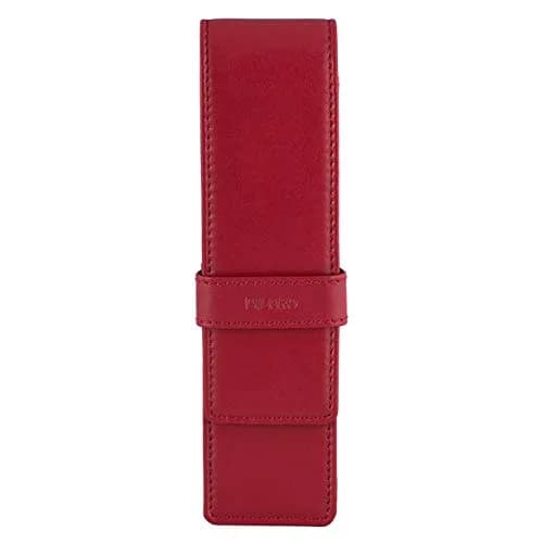 DiLoro Leather Double Pen Case Holder Red | Genuine Full Grain Leather for 2 Pens thumbnail 1