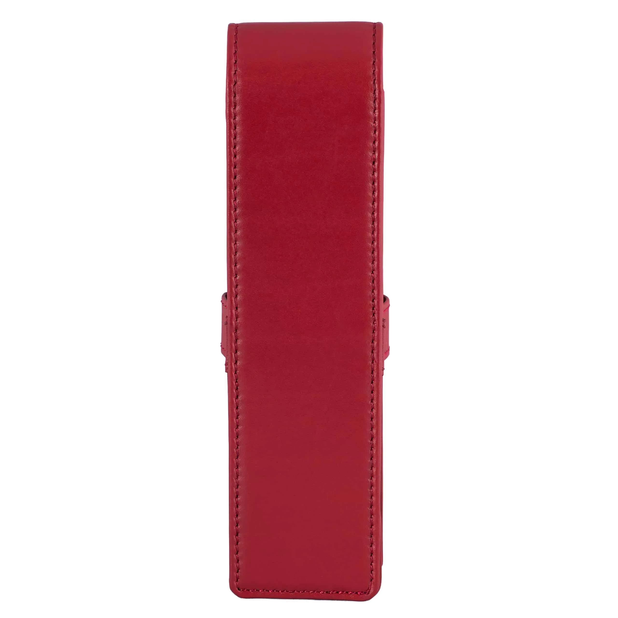 DiLoro Leather Double Pen Case Holder Red | Genuine Full Grain Leather for 2 Pens - view 2