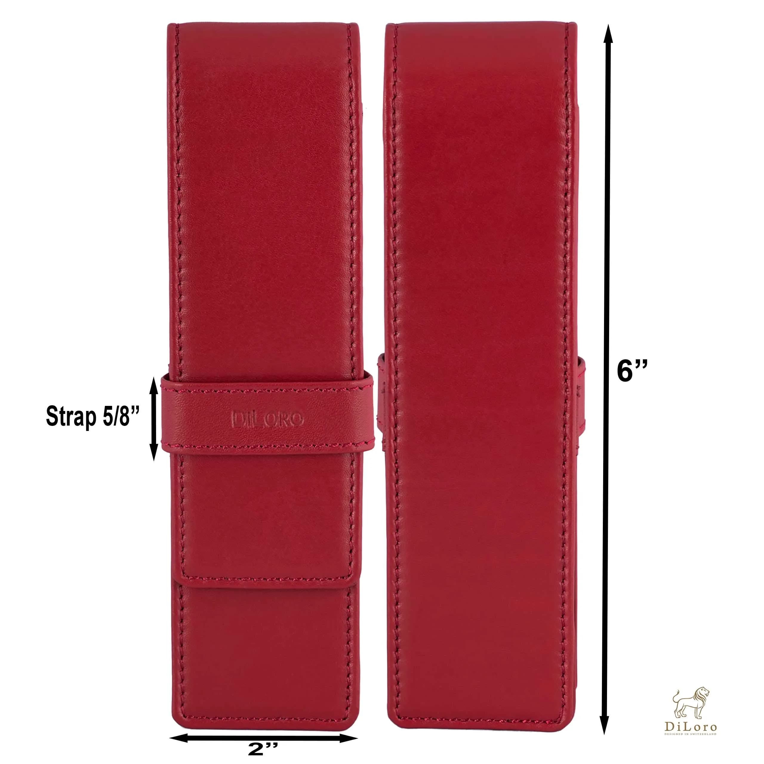 DiLoro Leather Double Pen Case Holder Red | Genuine Full Grain Leather for 2 Pens - view 3