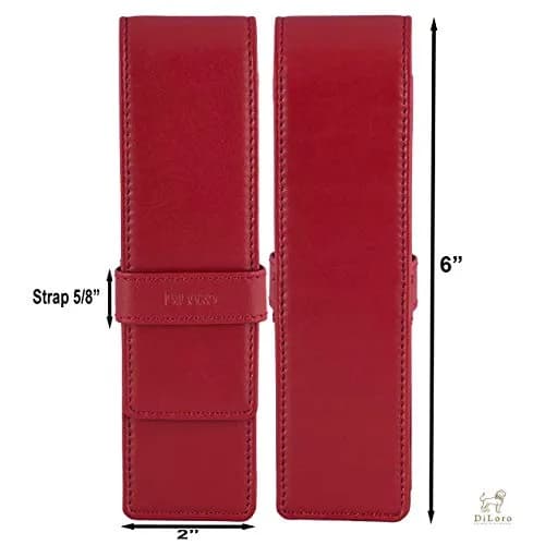 DiLoro Leather Double Pen Case Holder Red | Genuine Full Grain Leather for 2 Pens thumbnail 3