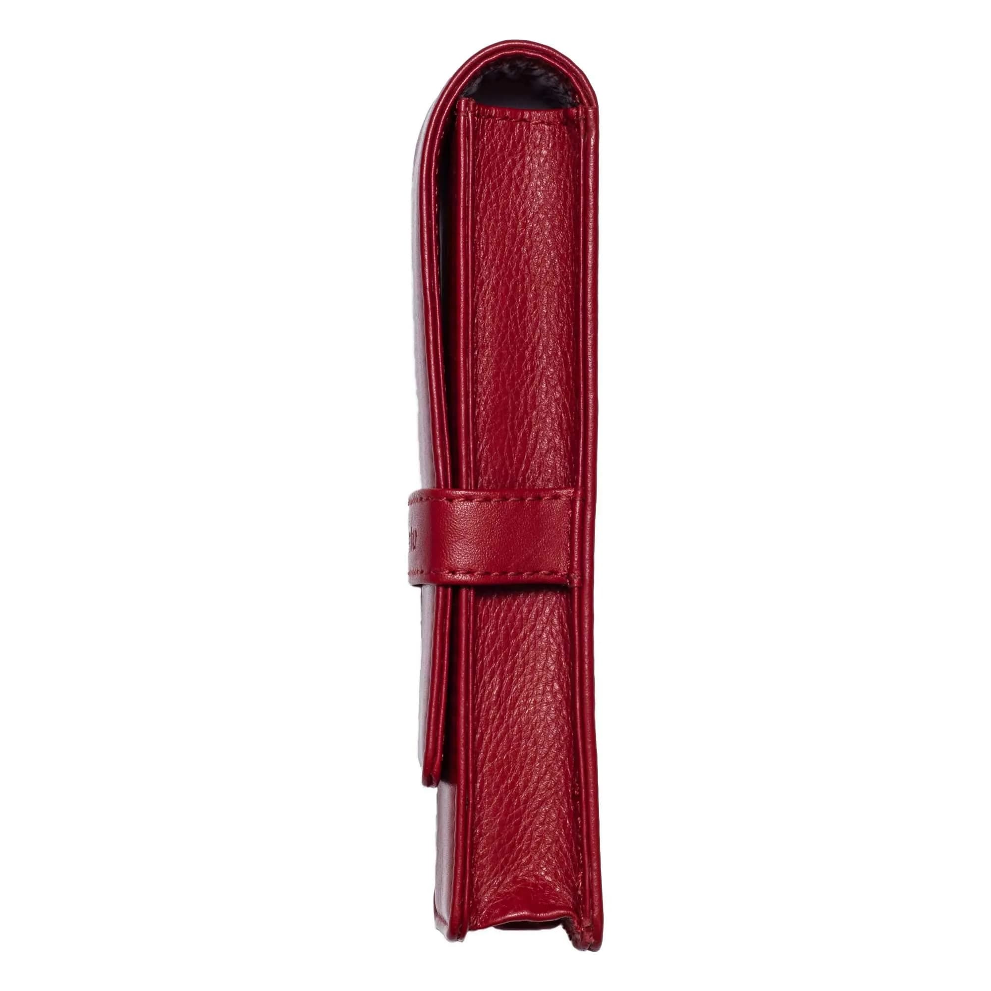 DiLoro Leather Double Pen Case Holder Red | Genuine Full Grain Leather for 2 Pens - view 4