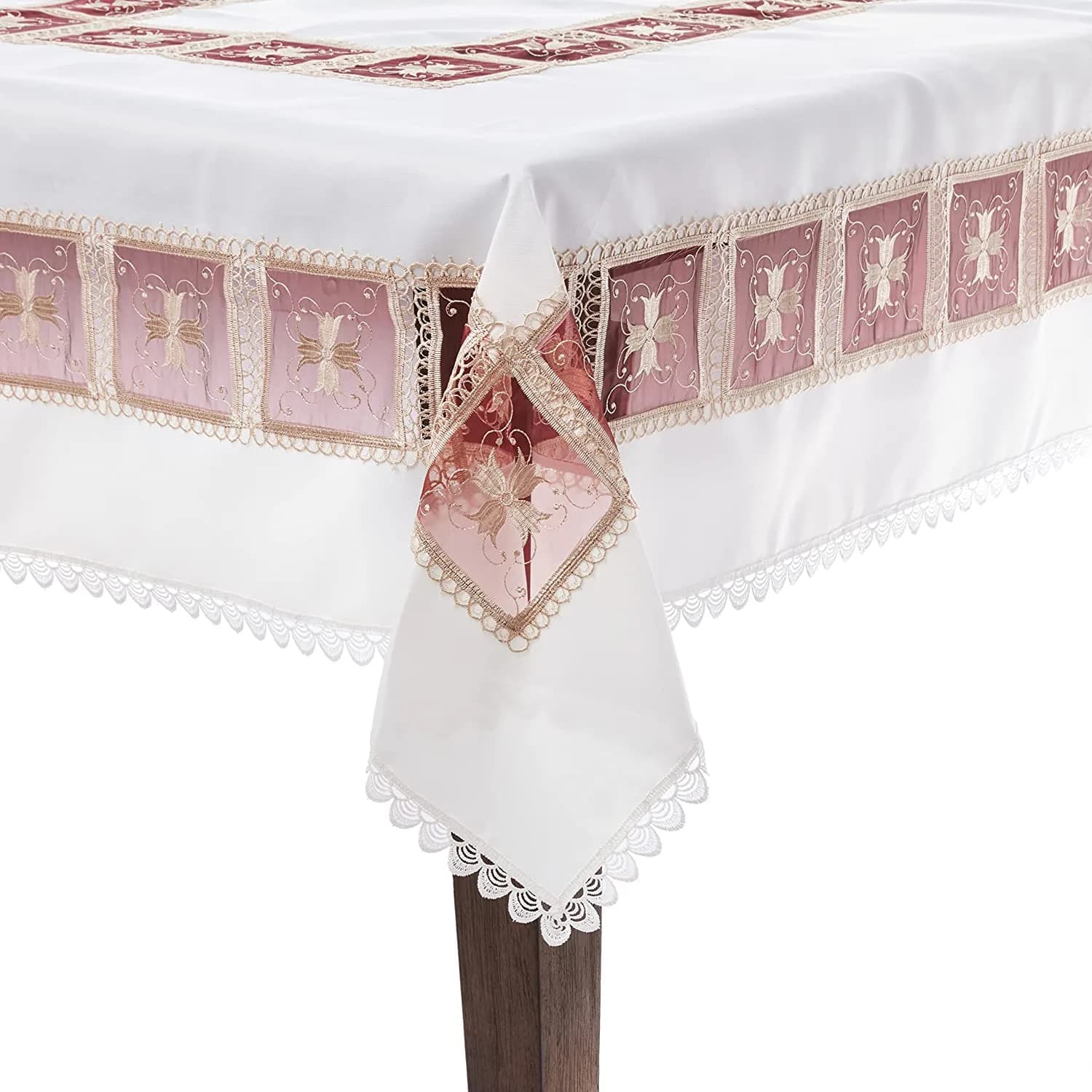 Violet Linen HomeCrate Emerald Tablecloths 70" x 120" | Floral Embroidered Rose Design