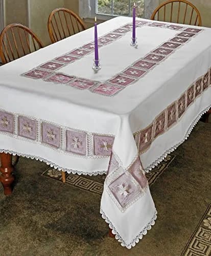 Violet Linen HomeCrate Emerald Tablecloths 70" x 120" | Floral Embroidered Rose Design thumbnail 7