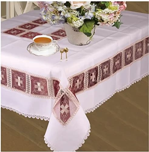 Violet Linen HomeCrate Emerald Tablecloths 70" x 120" | Floral Embroidered Rose Design thumbnail 9