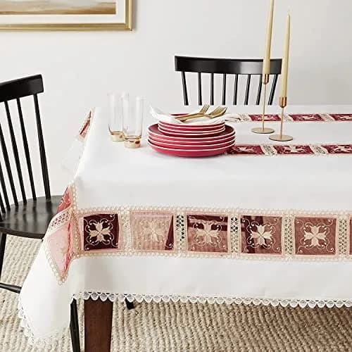 Violet Linen HomeCrate Emerald Tablecloths 70" x 120" | Floral Embroidered Rose Design thumbnail 2