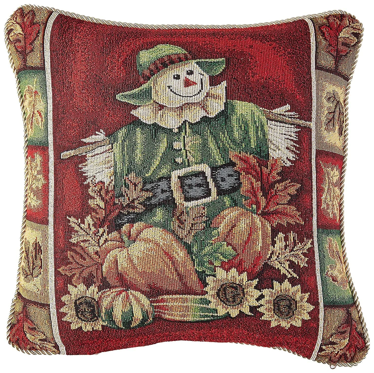 Violet Linen Fall Harvest Collection Cushion Cover | 18" x 18" Autumn Leaves & Sunflowers — Scarecrow