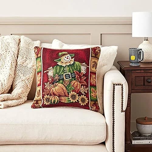 Violet Linen Fall Harvest Collection Cushion Cover | 18" x 18" Autumn Leaves & Sunflowers thumbnail 3